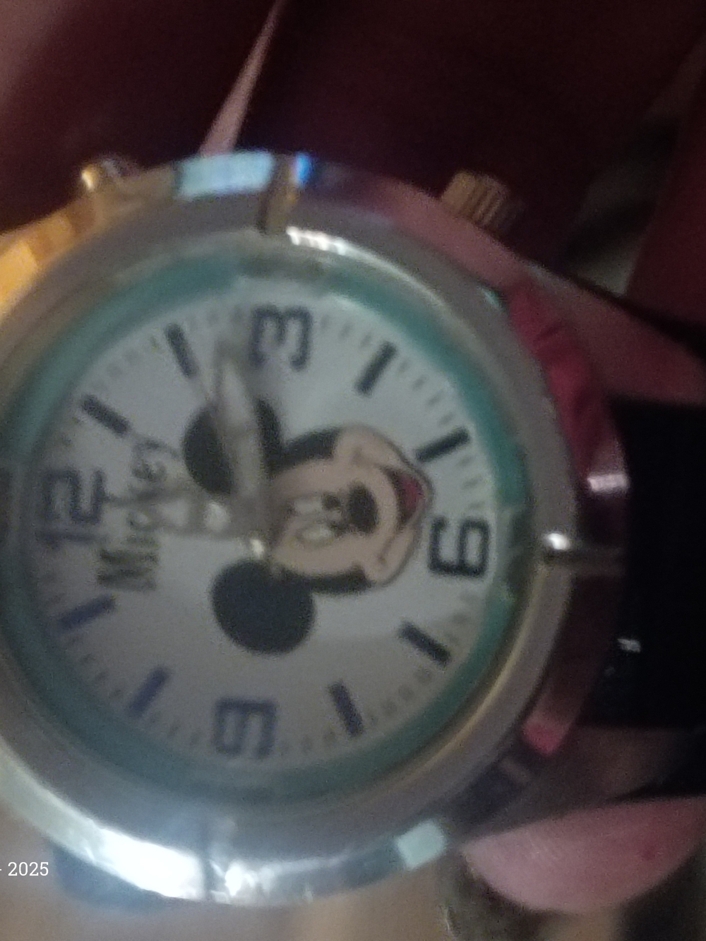 Classic Mickey Mouse Womens Silver-Tone Watch with Black Strap